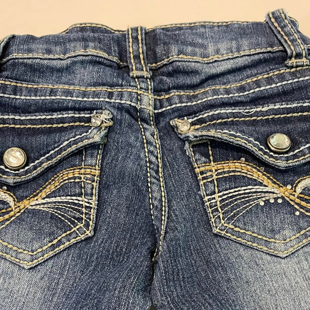 GIRL'S JEANS SIZE 4 RED RIVET with Bling ~Zipper great condition Adorable